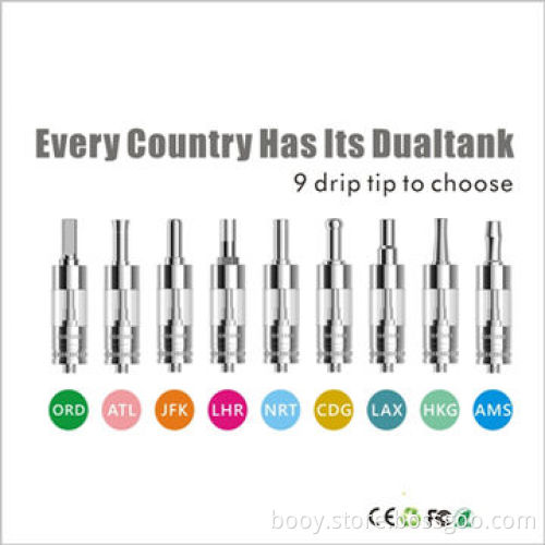 Pyrex Glass Huge Vapor E-cigarette Atomizer Dual Tank Clearomizer with 9 Various Drip Tips